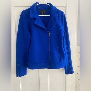 Tahari Royal Wool Blue Moto Jacket Blazer Bomber M